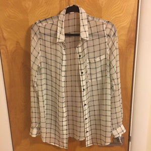 White and Black Checkered Chiffon Shirt